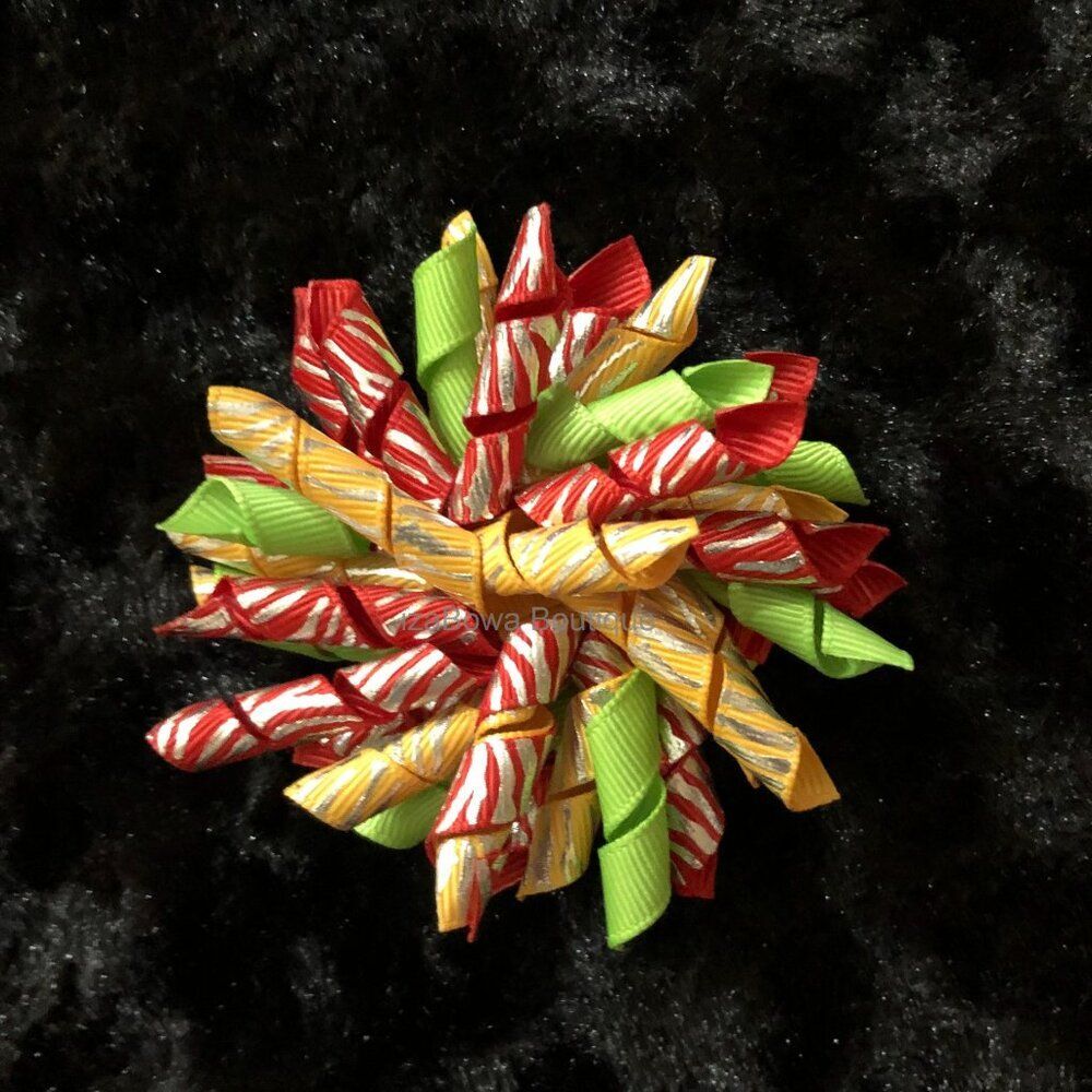 Red, Green & Yellow Zebra Korker Bow   4B2103  Handmade NWT Boutique